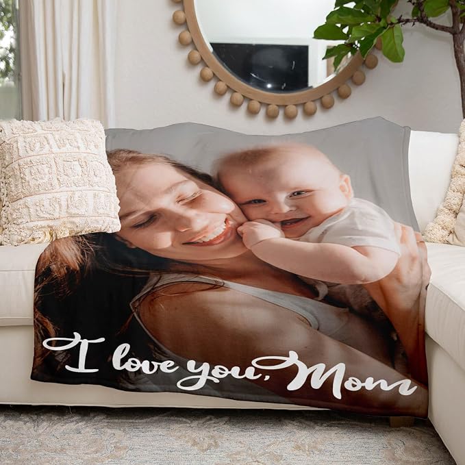 inkArts Custom Blanket with Photo, Personalized Blanket, Customized Photo Blankets, Customizable Picture Blankets, Personalized Mom Blanket Gifts for Mom Baby Kid Family