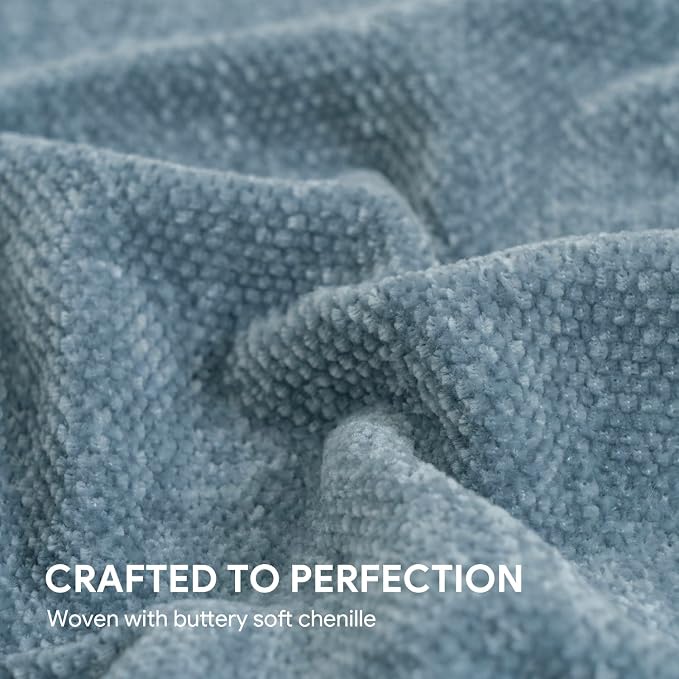 RECYCO Chenille Throw Blanket for Couch, 50"x60", Dusty Blue | Super Soft Knit Throw Blanket with Fringe Tassels, Lightweight Knitted Throw, Cozy, Ideal for Sofa Chair Bed Living Room Gift