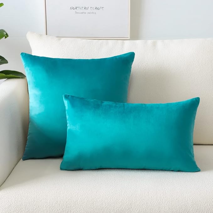 Artscope Luxury Velvet Pillow Covers Super Soft Decorative Rectangle Throw Pillow Covers Case Cushion Covers for Sofa Couch Bedroom Car Decor 16x24 Inch Turquoise