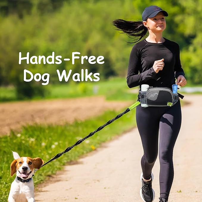 Dog Walking Fanny Pack with Removable Treat Pouch & 2 Retractable 300ml Water Bottle Holders, No Spill Magenetic Clasp - Hands-Free Pouches Training Waist Bag for Dog Owners, Poop Bag Dispenser