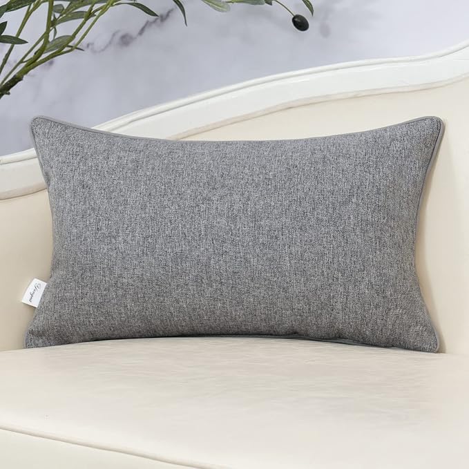 Patchwork Pillow Cover 12x20 Inch Luxury Cotton and Linen Cushion Cover Rectangle Pillowcover for Couch Bedroom Living Room,Gray