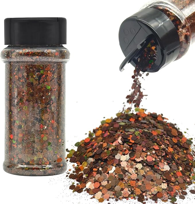 Coffee - Brown Holographic Craft Glitter - 2oz Glitter Shaker Bright Colorful Mix Chunky Body Glitter Bulk - 24 Colors in Shaker, Cosmetic Grade Glitter - EBLB406