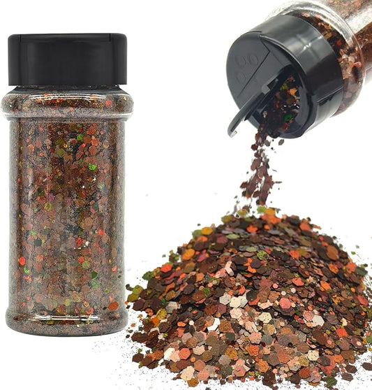Coffee - Brown Holographic Craft Glitter - 2oz Glitter Shaker Bright Colorful Mix Chunky Body Glitter Bulk - 24 Colors in Shaker, Cosmetic Grade Glitter - EBLB406