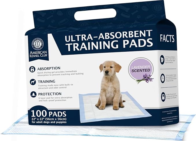 American Kennel Club Scented Puppy Training Pads with Ultra Absorbent Quick Dry Gel – 22 x 22 Pee Pads For Dogs - Lavender Scented - 100 Count