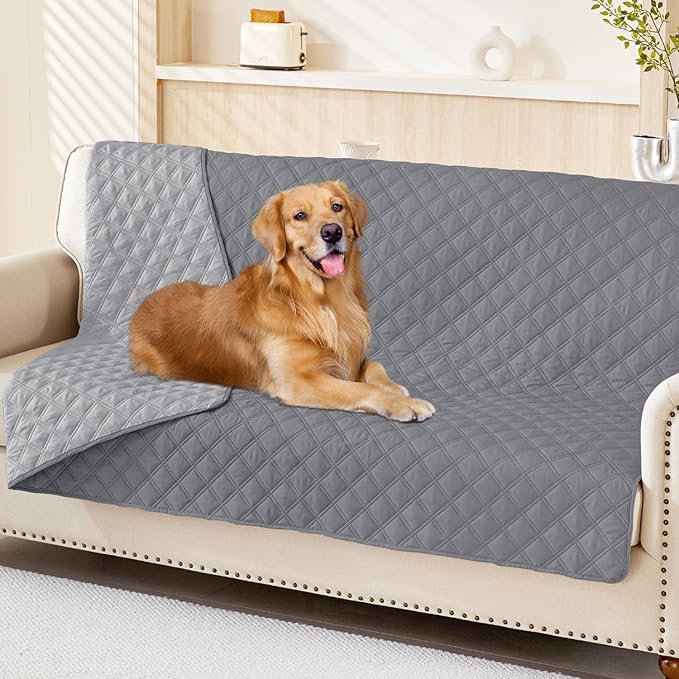 Smiry Waterproof Reversible Pet Couch Covers for Dogs | Pet Friendly, Soft Fabric, Washable Sofa Furniture Protector for Dogs Cat Kids, Checkered (52"x82", Grey/Light Grey)