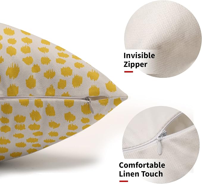 Yellow Cream Pillow Covers 12x20 Set of 2 Boho Design Polka Dot Throw Pillows Modern Brush Strokes Print Decorative Outdoor Pillowcase Lumbar Cushion Cover Linen Pillow Case for Home Sofa Couch Bed