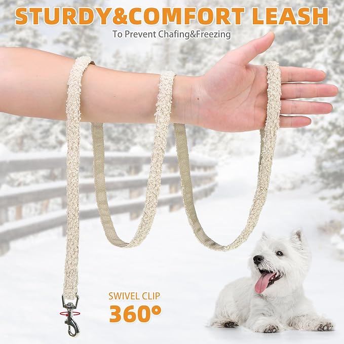 KOOLTAIL Plush Small Dog Harness and Leash Set, Warm Fleece No Pull Puppy Vest for Winter, Lightweight Reflective Step in Pet Harness for Medium Sized Dogs Boy Girl Outdoor Walking Cute Soft, Beige S