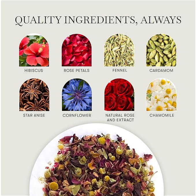 Luxmi Estates African Rose Hibiscus Tea | Loose Leaf, 50g (1.76oz, 25 Cups) | USDA Organic 8-Herb Floral Blend with Hibiscus, Rose Petals, Fennel, Cardamom, Chamomile, Star Anise & Cornflower, Caffeine-Free, Vegan