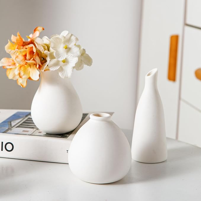Tanvecle White Ceramic Bud Vase Set of 11, Small Vases for Pampas Grass, Flowers, Mini Vases for Modern Home Decor, Minimalist Decor, for Living Room, Dining Table & Shelves