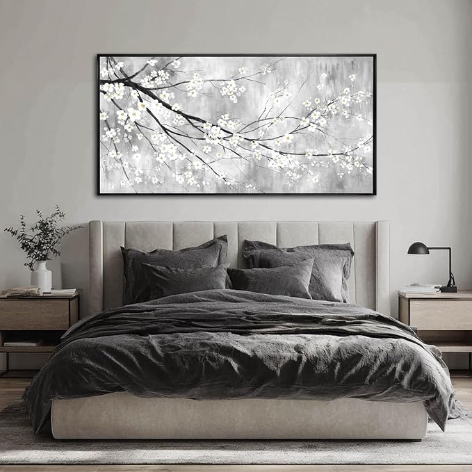 Black Framed Botanical Canvas Wall Art for Living Room 24x48 Inch