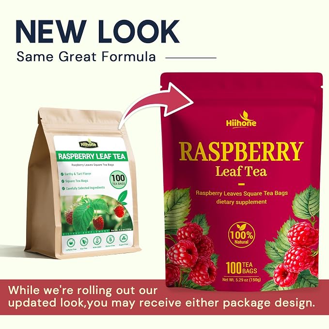 Raspberry Leaf Tea - 100 Teabags, Naturally Caffeine-Free, Mild & Herbal Taste
