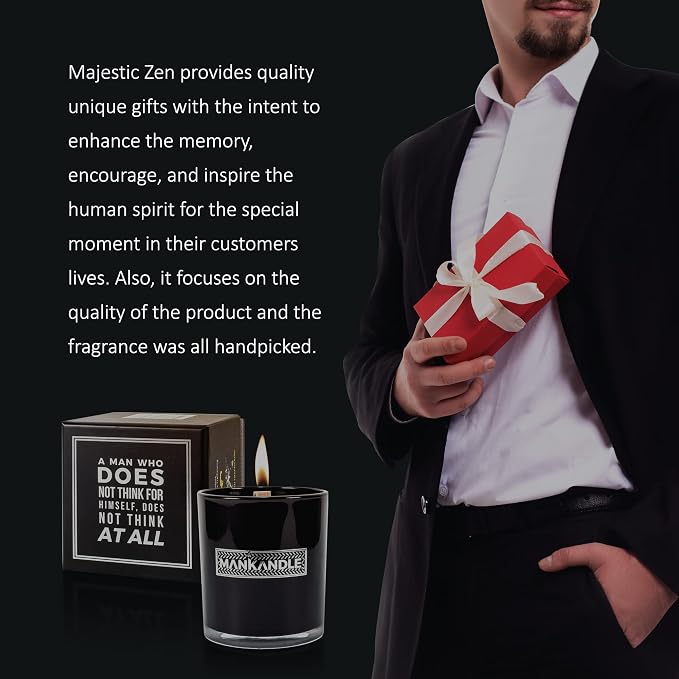 Majestic Zen Premium Scented Candle for Men | Long Lasting Soy Wax Wood Wick Aromatherapy Candle | Relaxing Home Decor & Birthday Gifts for Men | 9oz Glass Jar