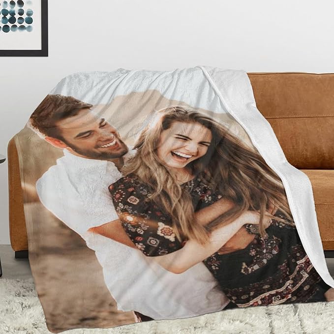 Custom Blanket with Picture, Personalized Mother's Day Blanket with photos | Customized Flannel Throw Blanket Gifts for Mom Dad Couple Girlfriend Boyfriend Wife Husband Him/Her Christmas Birthday Gifts