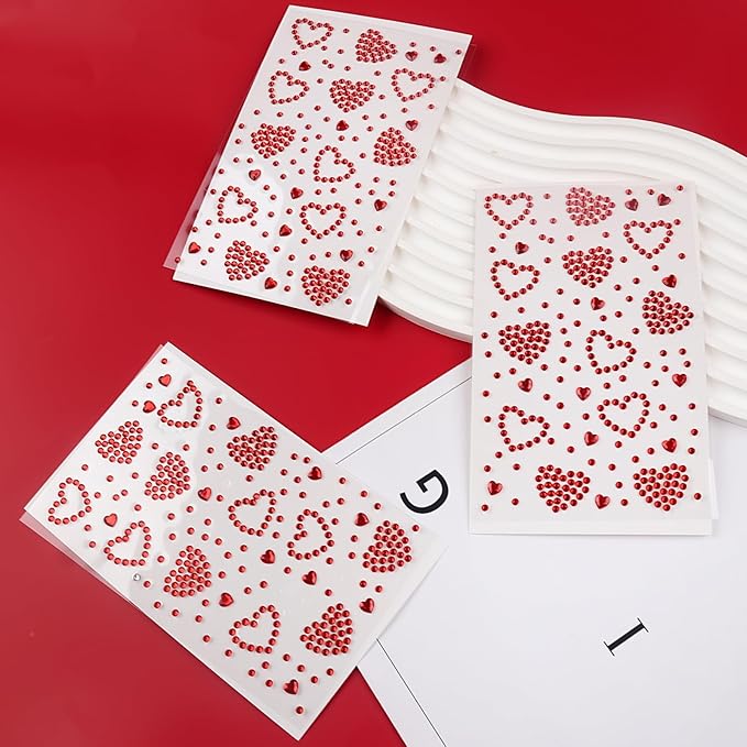 3 Sheers Self Adhesive Face Gems for Makeup Red Heart Rhinestone Sticker Face Jewels Stick on Hair Diamond Decals Rhinestones Makeup Stickers for Valentine's Day Crystal for Eye Body Nails Crafts