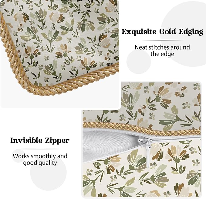KSLIDS Sage Green Beige Floral Soft Velvet Throw Pillow Covers Set of 2 Vintage Brown Flower Decorative Pillow Covers 20x20 Inch Rustic Pillow Case for Sofa Couch Bedroom Farmhouse Home Decor