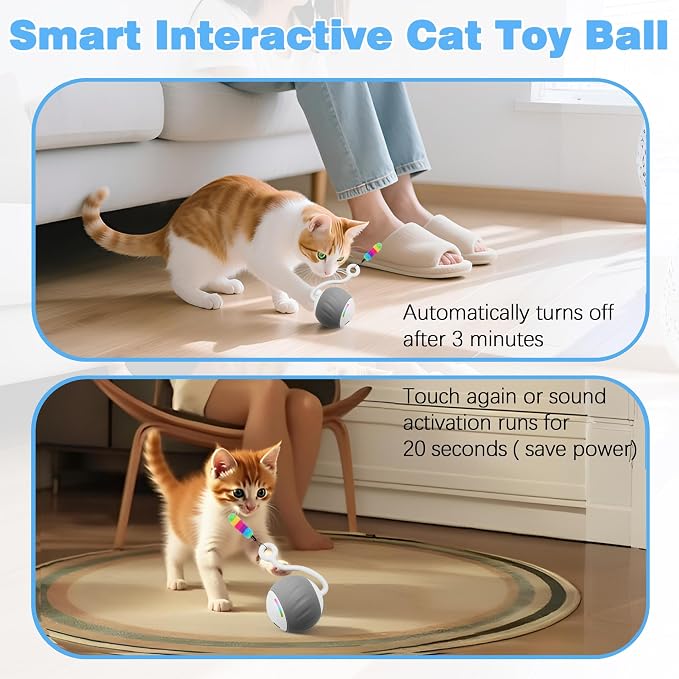 Upgraded 2.36 Inch Large Interactive Cat Toys Ball for Indoor Cats, Gray