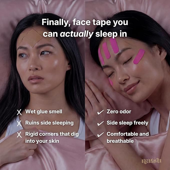Overnight Anti Wrinkle Patches for Women - Japanese Face Tape for Forehead, Smile Lines - Pre-Cut Kinesiology Face Tape in 2 Sizes - Hypoallergenic, Skin Safe, Latex-Free (Original)