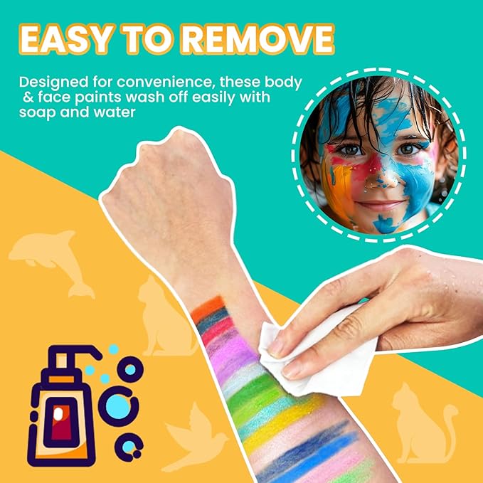 Face Paint, 36 Kids Face Paint Sticks, Professtional Face Painting Kit for Kids, 6 Fluorescent + 6 Metallic + 24 Classic Color, Non-Toxic & Washable Face Body Crayons
