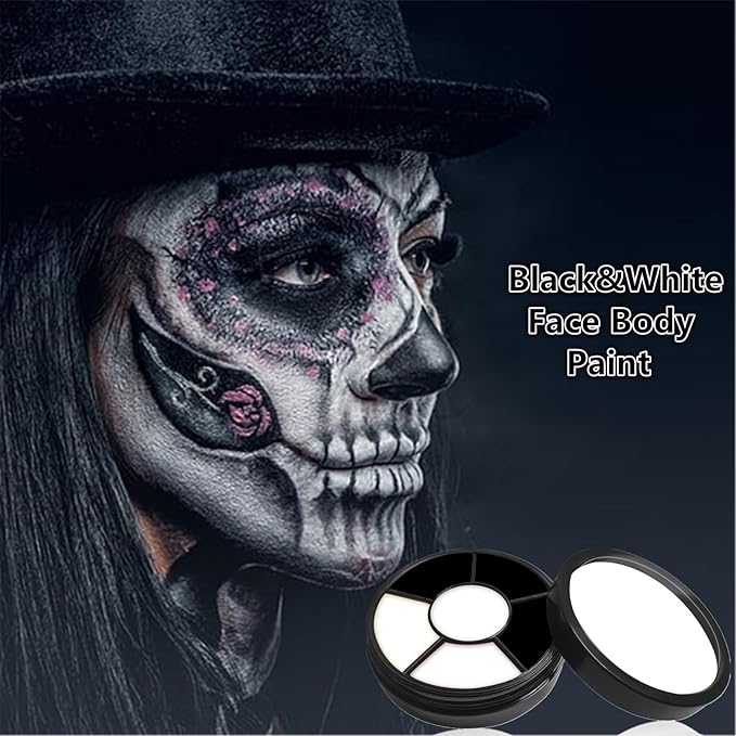 Go Ho Black and White Face Body Paint,Cream Washable Formula Face Painting for Halloween Cosplay,Body Paint SFX Makeup Palette,Professional Skeleton Skull Face Paint