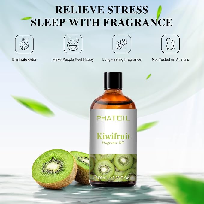 PHATOIL 3.38FL.OZ Kiwifruit Fragrance Oils for Aromatherapy, Essential Oils for Diffusers for Home, Perfect for Diffuser, Yoga, Skin Care, DIY Candle and Soap Making - 100ml