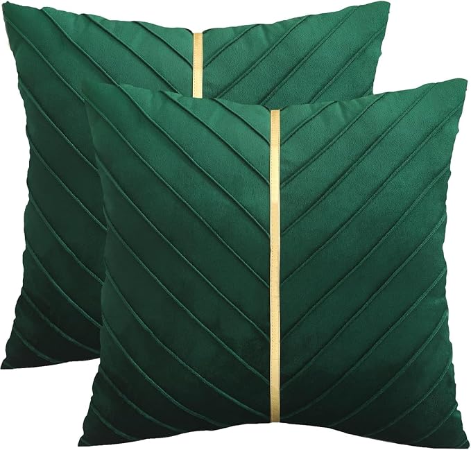 Velvet Throw Pillow Covers 26x26 Pack of 2 Gold Decor Dark Green | Soft Solid Pillow Covers,Modern Luxury Xmas Decor,for Couch Chair Sofa Bedroom Livingroom,Hidden Zipper,Ideal Gift,Easy Care