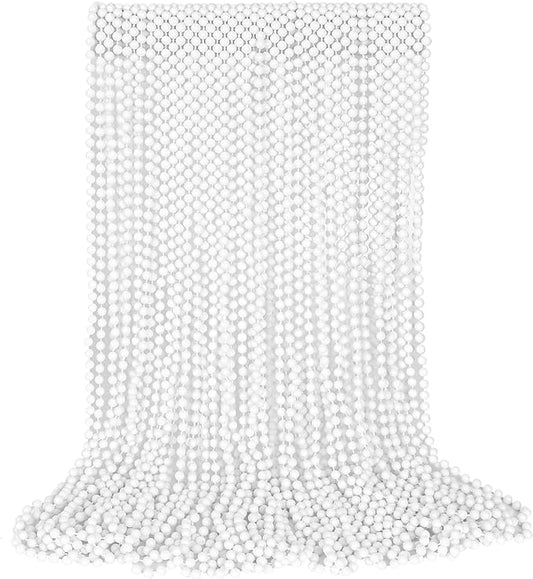 30PCS Bead Necklaces, White Mardi Gras Beads Stuff Party Favors, 33" 6mm Round Holiday Beads Necklace Decorations Bulk, White Beads for Wedding Birthday School Celebrations Festival Parade Throws