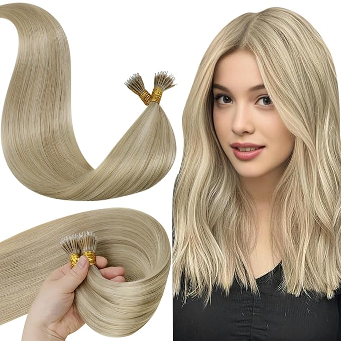 LaaVoo Nano Bead Hair Extensions Human Hair Highlight Nano Ring Hair Extensions Ash Blonde 22 Inch 50g 50s