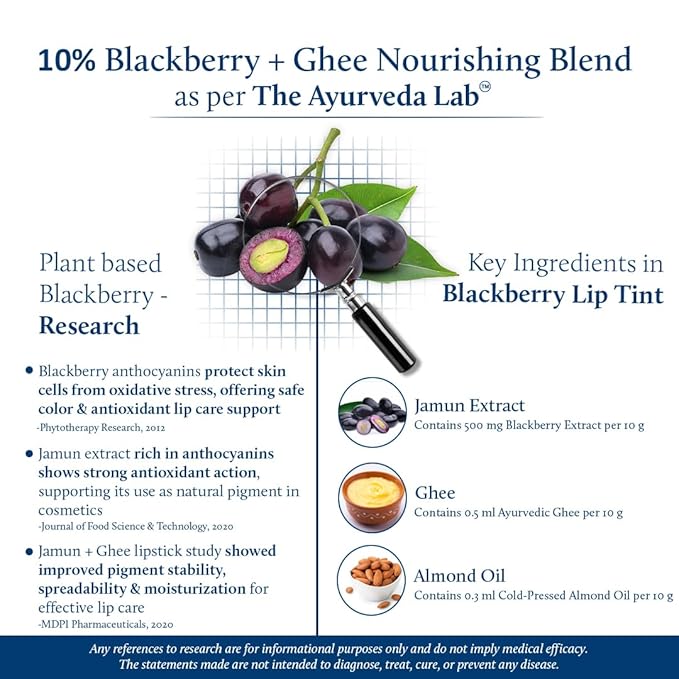 Blue Nectar Lip Tint Stain for Luscious Tinted Lips | Natural Blackberry Lip Moisturizer for Dry Skin | Organic Lip, Cheek & Eye Tint (0.35 Oz)