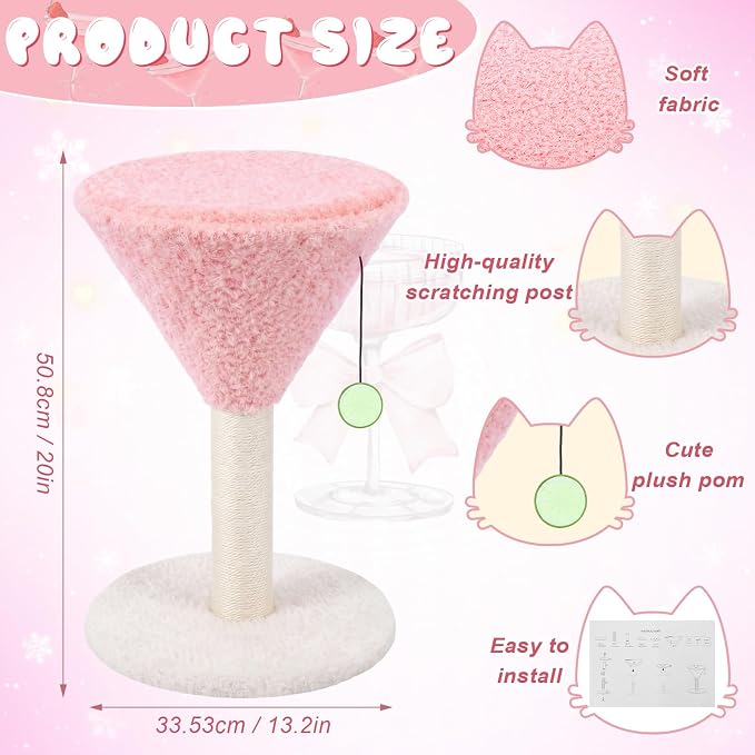Sosation Pink Martini Cat Scratcher 19.7 H Cat Scratching Post Scratcher with Dangling Ball for Indoor Cats Scratching Post for Kittens and Medium Large Cats