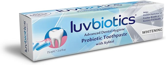 Luv Biotics Probiotic Whitening Toothpaste with Xylitol & Aloe Vera Fresh Breath, Cavity Protection, Microbiome Support & Healthy Gums – No Sulphates or Parabens-75ml