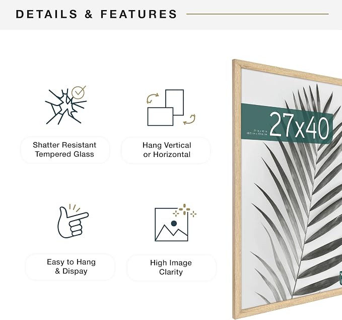 MCS Studio Gallery Movie Poster Frame 27x40 Natural Woodgrain Engineered Wood, Vertical & Horizontal Wall Hanging Large Picture Frame for Photos, Artwork & Custom Posters (1-Pack)