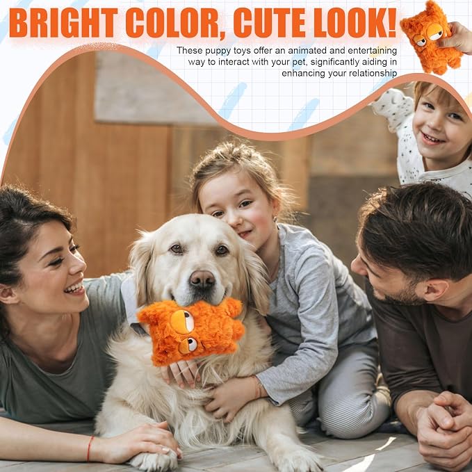 Monster Stuffed Squeaky Dog Toy, Crinkle Dog Plush Toy, Orange | Soft Lightweight Toy for Fetch and Chew, Interactive Outdoor Indoor Play for Tug, Birthday Gift, For Puppy Small Medium Dog