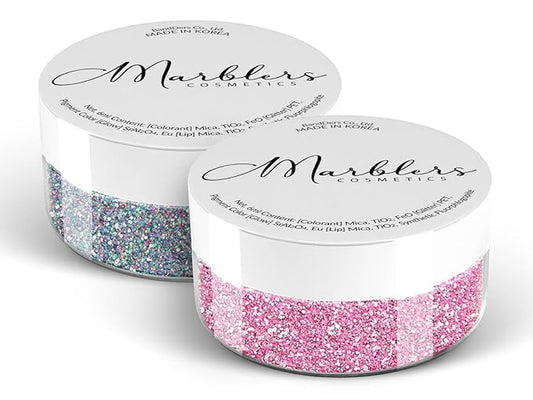MARBLERS Twinkle Face & Body Glitter Duo [Holo Fairy Powder & Flamingo] 0.36oz (10g) | Non-Toxic | Cruelty-Free | Eyeshadow, Nail Polish, Nail Art | Festival, Rave Party & Makeup | Nail Art | Gel Nail