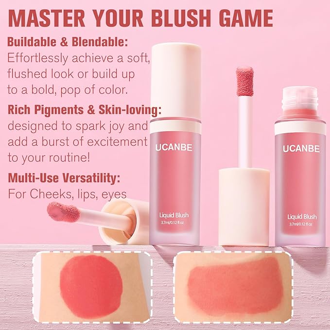 Matte Liquid Blush for Cheeks, High Pigment Buildable Cream Blush, Long-Lasting Natural Glow - Hydrating Formula Lightweight Makeup Radiant Flushed Cheeks (04 Coral)