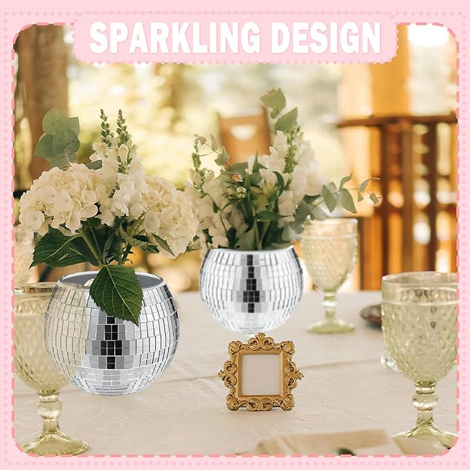 9 Pcs Disco Ball Vase,Disco Ball Decorations for Wedding Centerpieces,Party | Sturdy Glass, Reflective Mirrors, Smooth, Easy-Clean, Multipurpose, Wedding Centerpieces, Parties, Bedroom, Office Decors