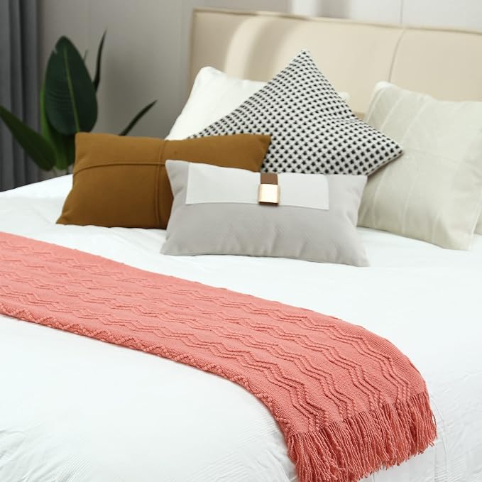 CREVENT Knitted Decorative Throw Blanket for Couch Sofa Chair Bed，Soft Warm Cozy Light Weight for Spring Summer (50''X60'' Salmon/)