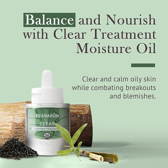 Pranarom - Clear Treatment Moisture Oil 1oz - For Oily & Blemish-Prone Skin - Hydrating Facial Oil - Balances Skin - Includes Organic Essential Oils