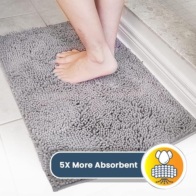 Muddy Mat® | Super Water Absorbent Door Mat Indoor, Microfiber Quick Dry Chenille Entryway Rug, Slip Resistant Front Door Mat, Indoor Mats for Entryway, Machine Washable Pet Rug, Grey 24" x 40"