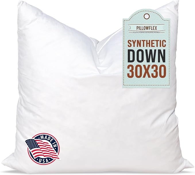 Pillowflex Synthetic Down Pillow Insert 30x30 in - Karate Chop Pillow | Oversized Square Euro Sham Form, Plush Polyester Cotton Blend, Cloud-Like Comfort, Clump-Resistant Fill, Smooth Finish