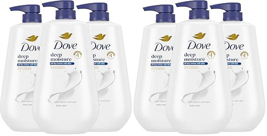 Dove Body Wash with Pump Deep Moisture for 24hr Lotion-Soft Skin Moisture Moisturizing Skin Cleanser with No Sulfates No Parabens,(Pack of 6)