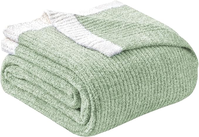 MH MYLUNE HOME Ultra Soft Ribbed Throw Blanket Plush, Green, 60"x80" | Reversible Fleece Throw Blanket, Comfy Fluffy Fuzzy Plush Blanket Throws for Couch Sofa Bed, Cozy Blankets for Women Gift