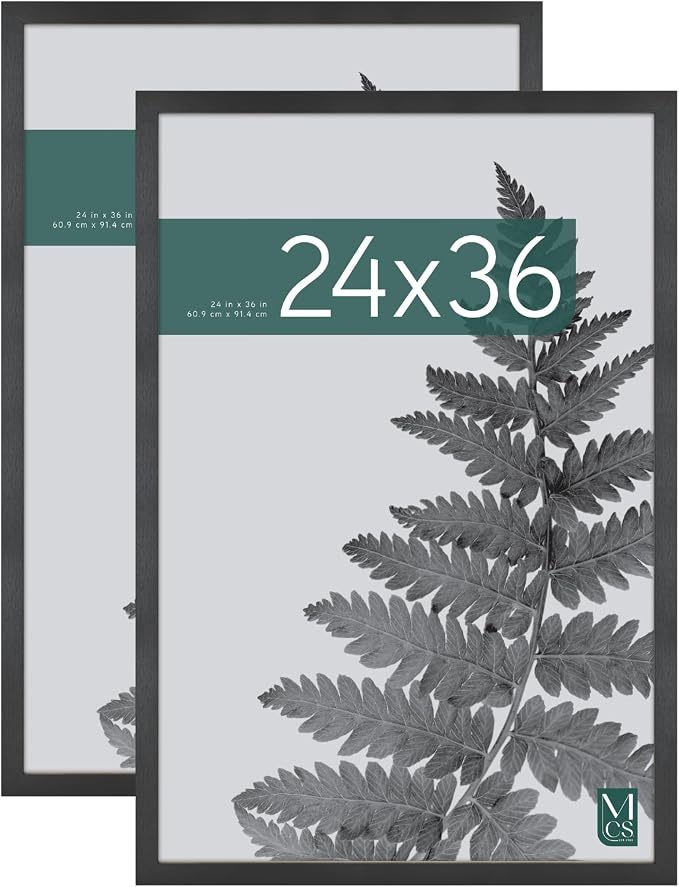 MCS Studio Gallery Movie Poster Frame 24x36 Black Woodgrain Engineered Wood, Vertical & Horizontal Wall Hanging Large Picture Frame for Photos, Artwork & Custom Posters (2-Pack)