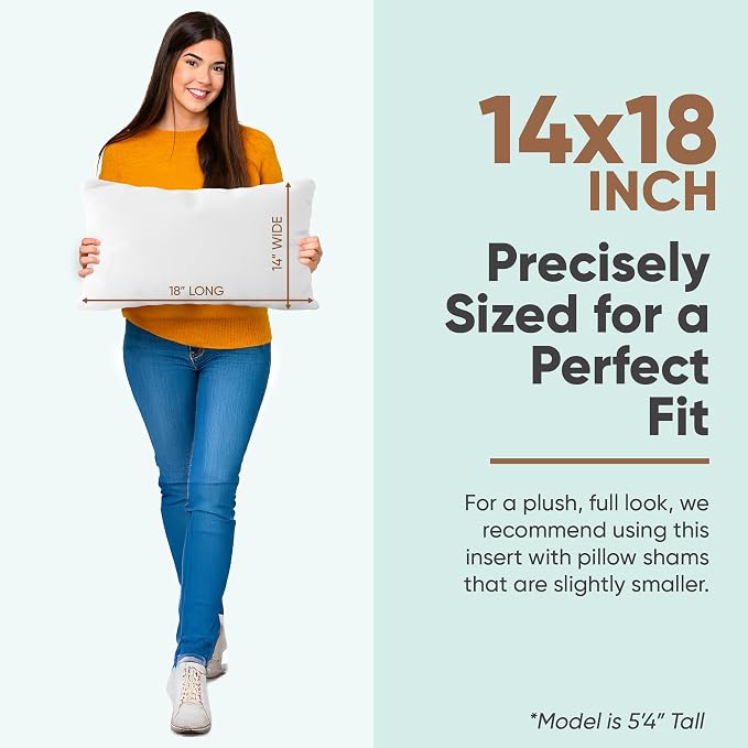 Pillowflex Synthetic Down Pillow Insert 14x18 in - Karate Chop Pillow | Small Rectangle Sham Form, Plush Polyester Cotton Blend, Cloud-Like Comfort, Clump-Resistant Fill, Smooth Elegant Finish