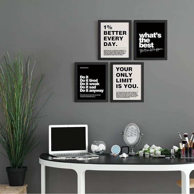 DSHFG Motivational Inspirational Office Wall Art Decor Prints Set of 4 | Black Office Motivational Wall Decor Trendy Retro Positive Affirmations Quotes Wall Decor Posters, 8x10 Unframed