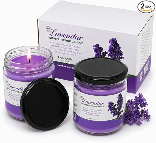 Candle Set Odor Eliminating – 2 Pack - 12oz – Long-Lasting Soy Wax Candles – Neutralizes Pet, Kitchen & Smoke Odors – Clean Burn, Eco-Friendly, Aromatherapy Candle (Lavender)