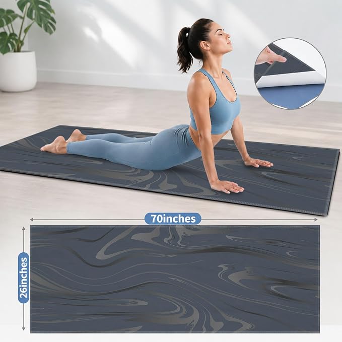 Yoga Mat Towel, Hot Yoga Non Slip with 4 Corner Pockets, 70 x 26 in | Soft Absorbent Microfiber With Four Corner Pockets, Fits Over Yoga Mats For Hot Yoga, Pilates, Gym, And Travel