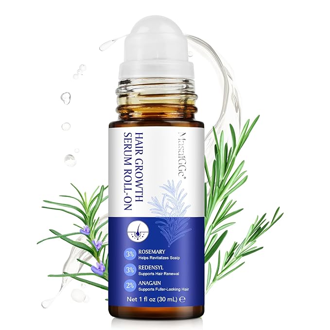 Hair Growth Serum Roll On, Hair Growth Serum Rosemary Oil Helps Hair Growth for Men and Women, Support Scalp Health, Fast-Absorbing, Non-Greasy (30ml)