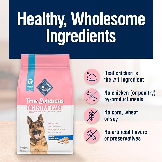 Blue Buffalo True Solutions Digestive Care Chicken Dry Dog Food, 24 lb | Adult Formula, Clinically Proven Prebiotic Fiber, Veterinarian Formulated