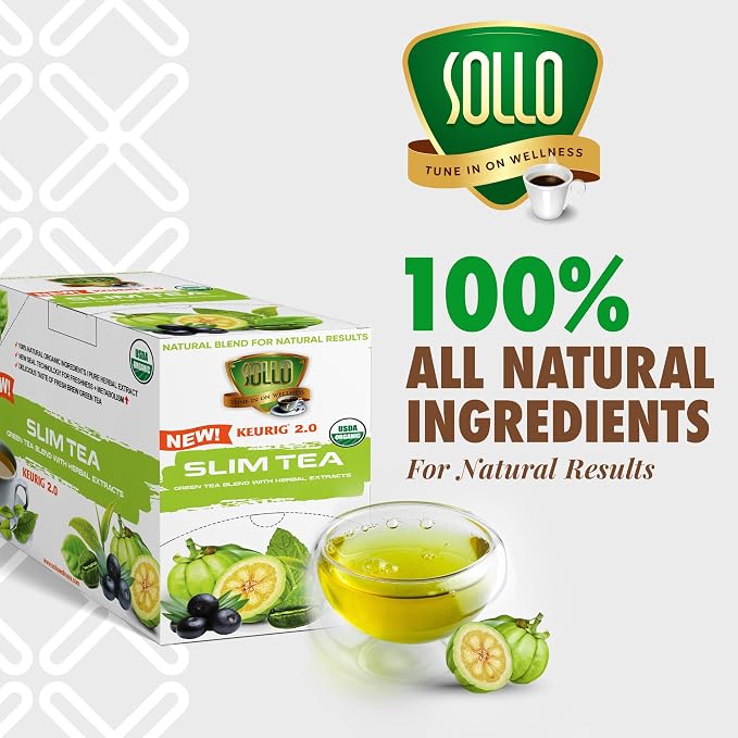 SOLLO Slim Tea K-Cup, Diet Support, Weight Loss with Garcinia & Green Coffee Extract, Single Serve Pods, Compatible With 2.0 K-Cup Keurig Brewers, 24 Ct