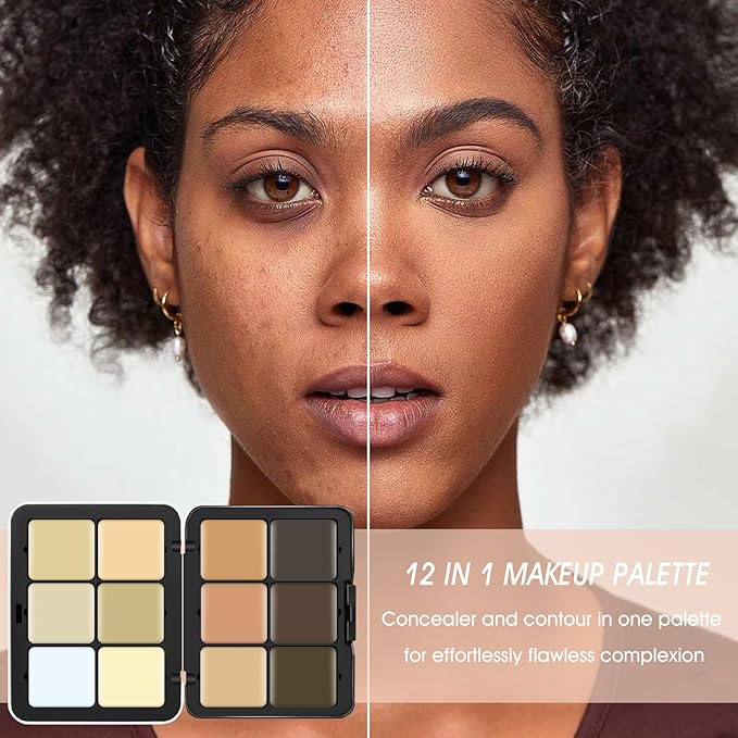 12 Colors Cream [Contour Concealer Foundation] Makeup Palette for Cheeks - All in One Makeup Palette Kit with Brush, Natural Matte Long Wearing, Waterproof Blendable Face Make Up Pallete (#03)